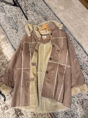 Cato Taupe Suede Teddy Shearling Coat